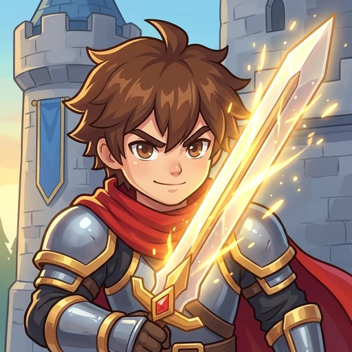 Ragnar the Knight raising a glowing sword
