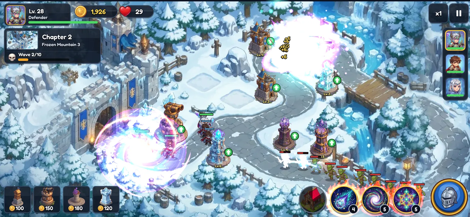 A hero casting a skill in the snow