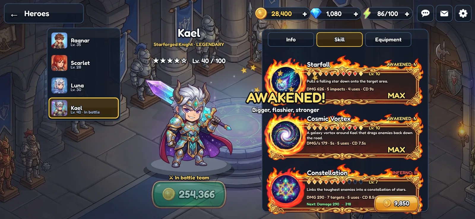 Hero skill upgrade screen